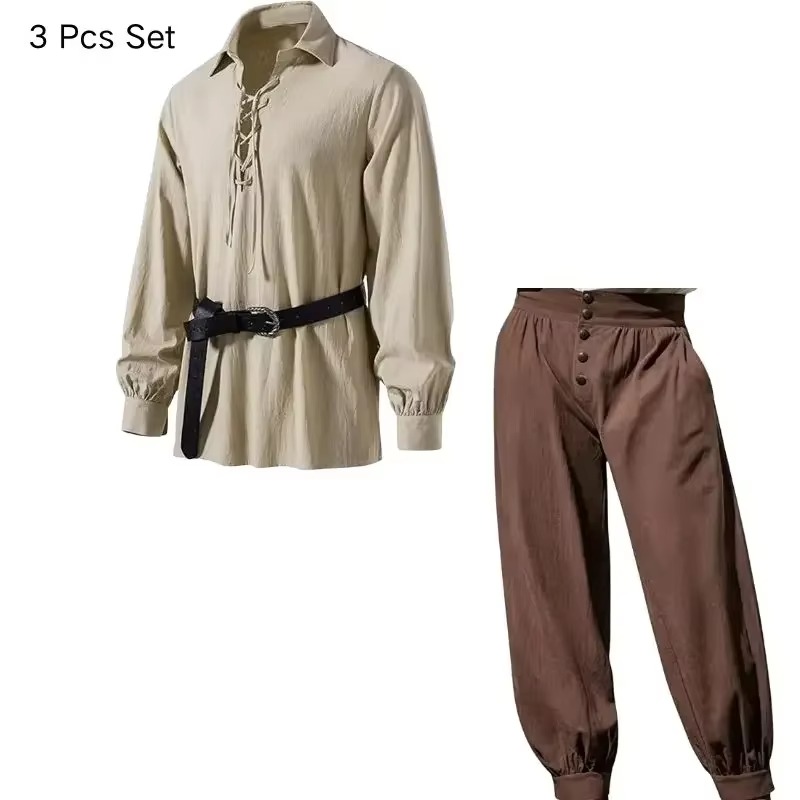 남성용 중세 바이킹 해적 3종 세트, 르네상스 고딕 스 - Medieval Gothic Lace Up Pirate Shirt 리뷰 및 가격